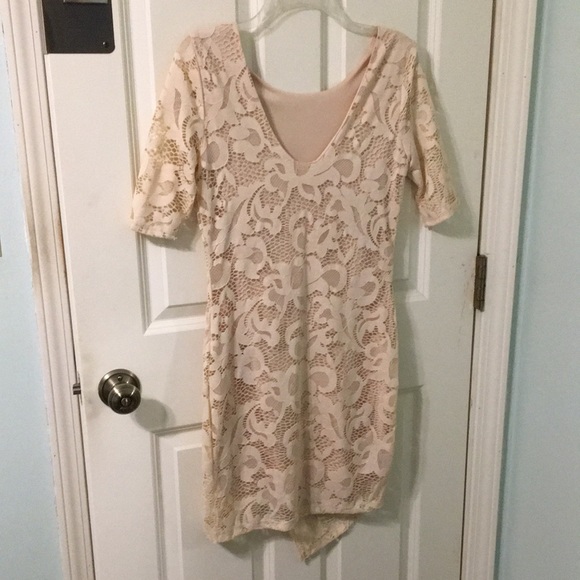 SeXy Lace Overlay Beige Neutral Slip Dress S M - Picture 2 of 8